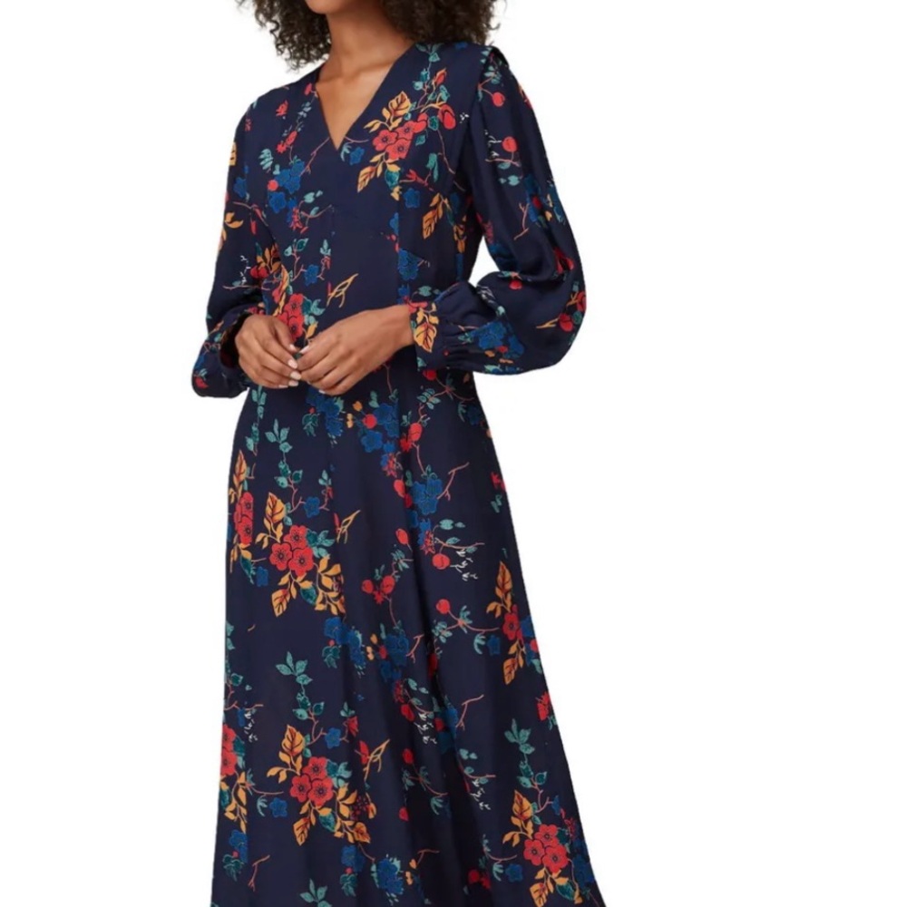 Sea New York Mari Modern Floral Midi Dress - Size 12 Navy